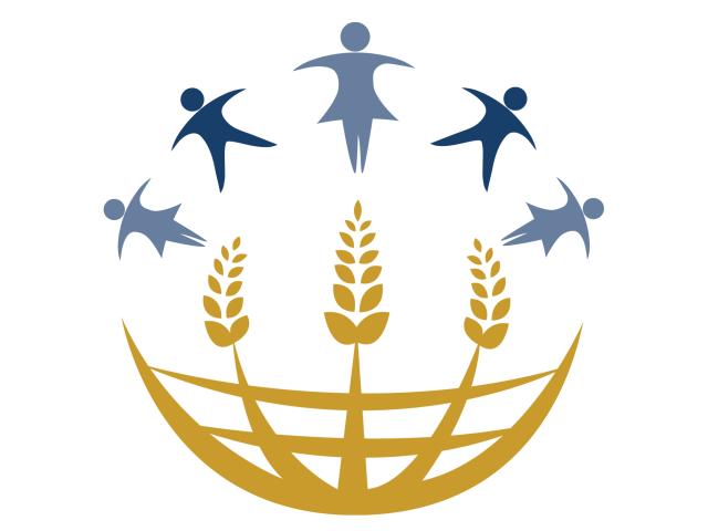 Stylized logo featuring people and wheat stalks in blue and gold tones.