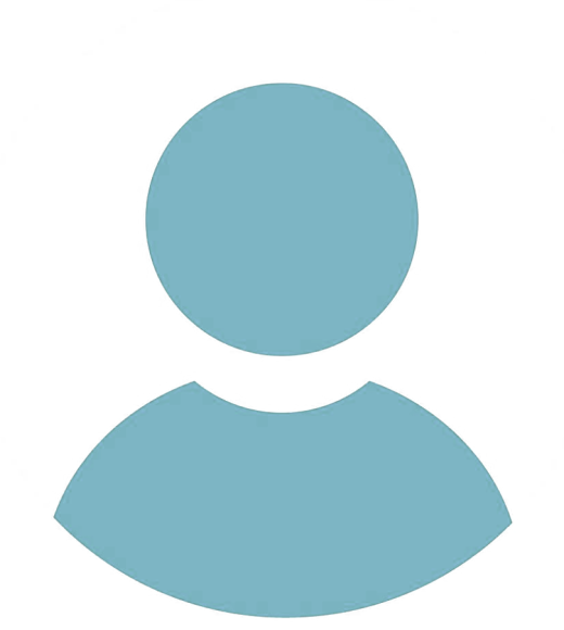 Minimalist user icon featuring a blue circle and half-circle on a white background.