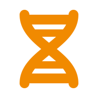 Orange DNA helix icon on black background