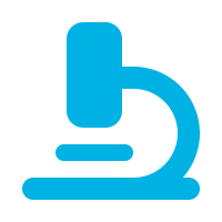 Stylized blue microscope graphic on black background