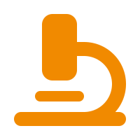 Flat orange microscope icon on black background