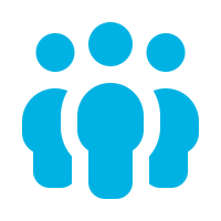 Blue icon of three stylized people representing a group