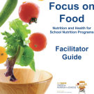 Cover graphic: wooden bowl with floating tomatoes, cucumber and greens; 'Focus on Food' guide.