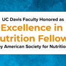 Graphic badge on teal background: UC Davis honored as Excellence in Nutrition Fellows